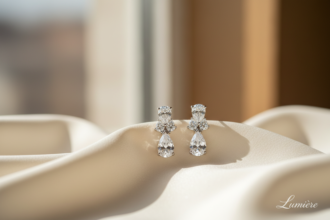 Diamond earring photoshoot kept on cloth